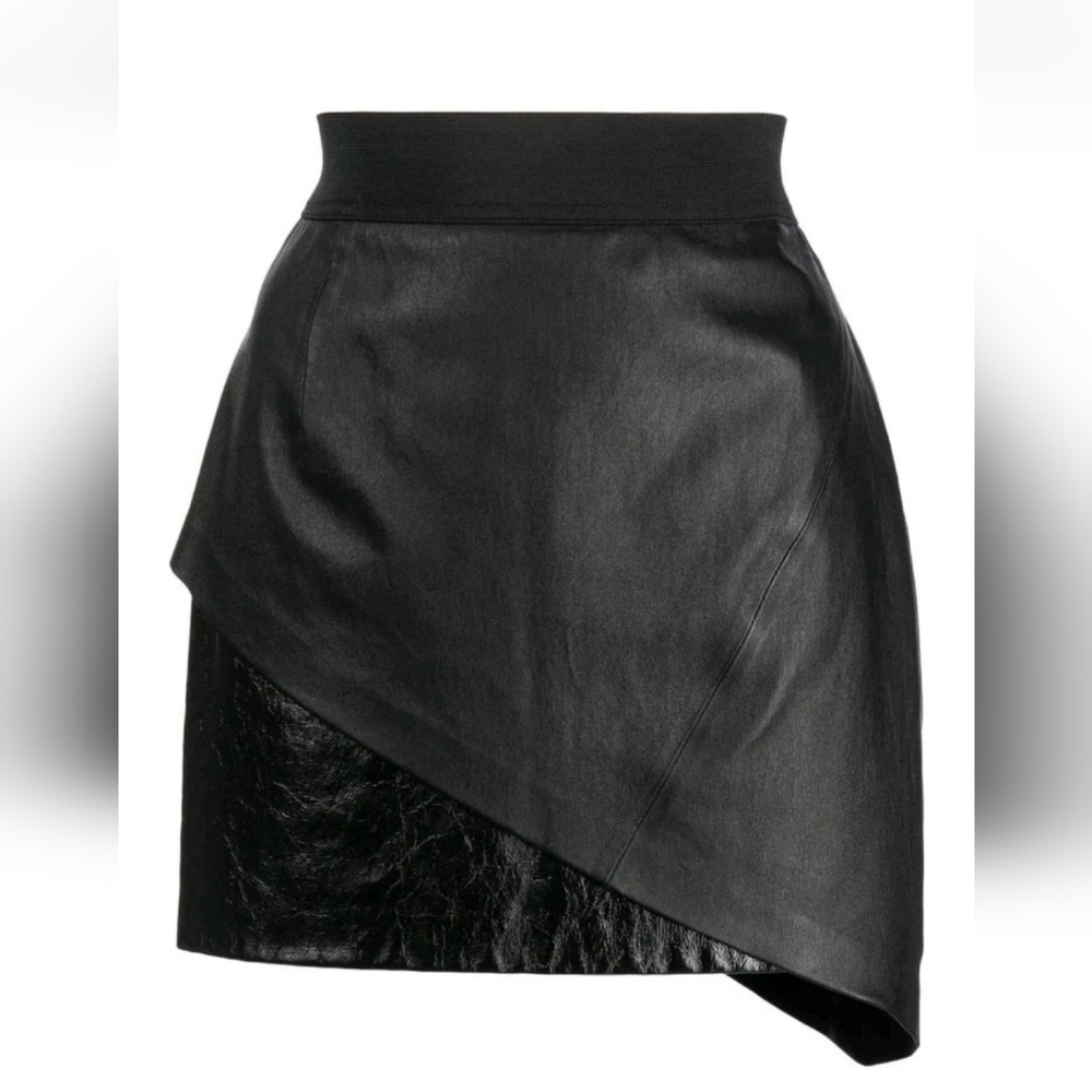 RtA Asymmetrical Fitted Lambs Leather Mini Skirt